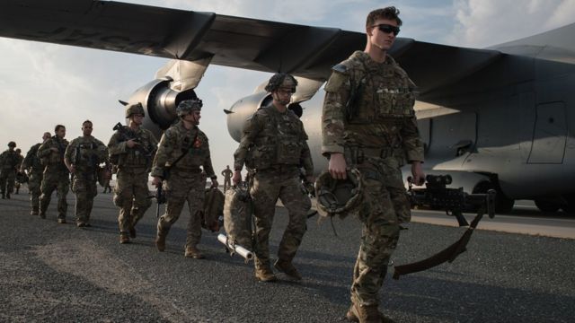 US Army paratroopers from the 82nd Airborne Division arrive at Ali Al Salem Air Base, Kuwait, January 2, 2020