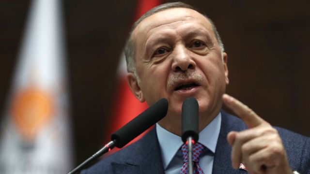 Turkish President Recep Tayyip Erdogan addresses AK Party lawmakers in Ankara (19 February 2020)