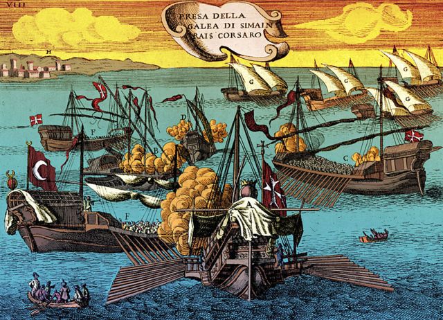 Enfrentamiento entre galeras toscanas y corsarios de Berbería.