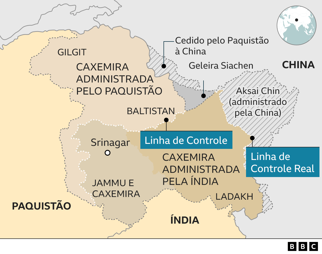 Mapa Índia e Paquistão