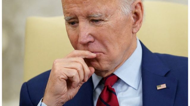 US President Joe Biden following his speech in Massachusetts