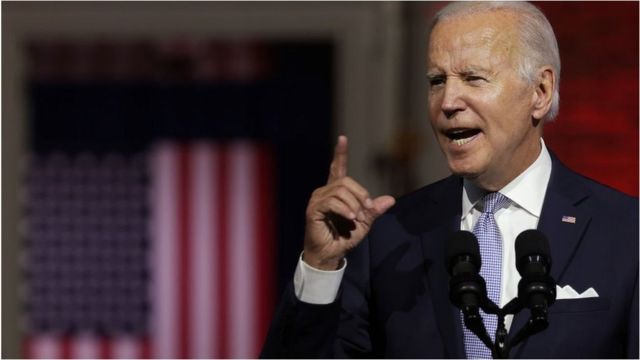 U.S. President Joe Biden delivers a primetime speech at Independence National Historical Park September 1, 2022 in Philadelphia, Pennsylvania.