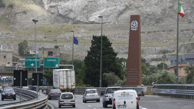 Memorial to Falcone on outskirts of Palermo, file pic