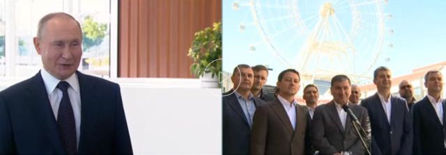 Vladimir Putin con un semblante relajado durante la inauguración de una "rueda de la fortuna" en Moscú.