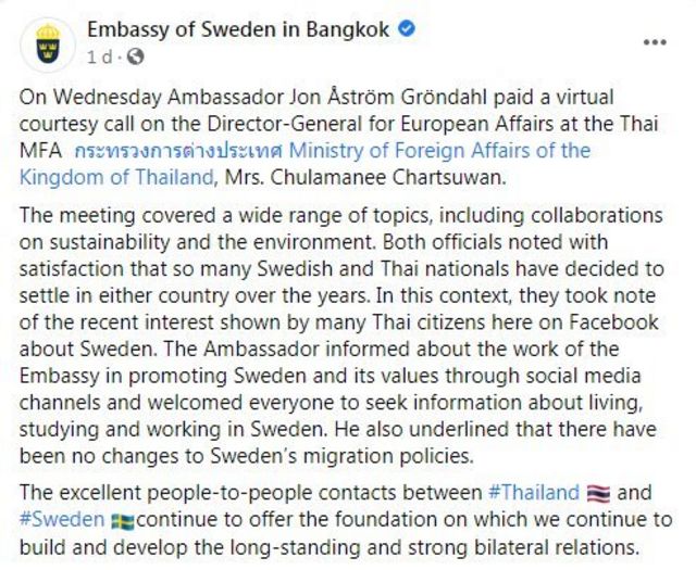 Facebook/Embassy of Sweden in Bangkok