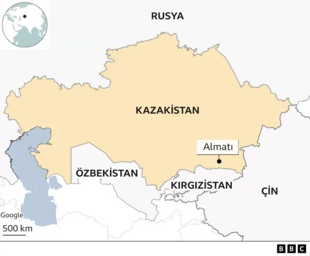 Kazakistan'ı gösteren harita