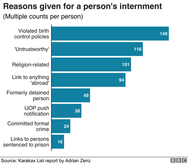 Chart showing reasons given for a person's internment