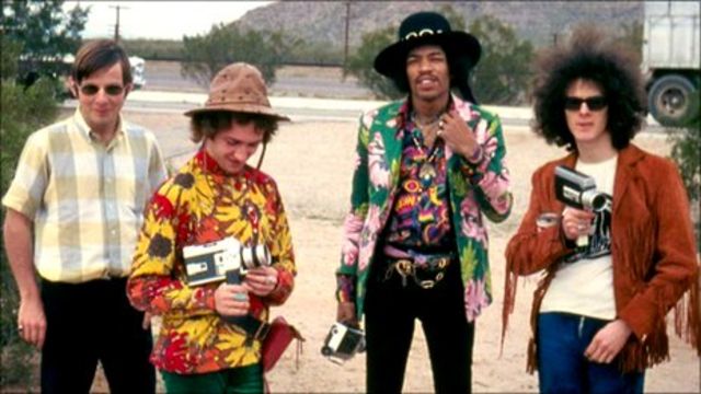 Roger Mayer (left) with Jimi Hendrix (second right) and two others