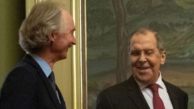 Rus Dışişleri Bakanı Sergel Lavrov (sağlda) ile BM Özel Temsilcisi Geir Pedersen, 22 Temmuz'da Şam'da bir araya geldi