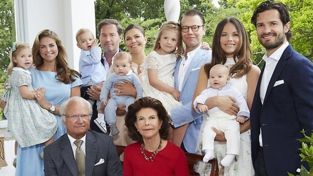 Sweden's royal family pose for a photograph at Solliden Palace in July 2016