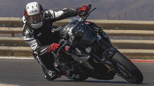 Nikki Coates testing his BMW bike