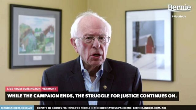 TNS Bernie Bernie Sanders tuyên bố ngừng vận động tranh cử hôm 8/4 từ tư gia ở Burlington, tiểu bang Vermont