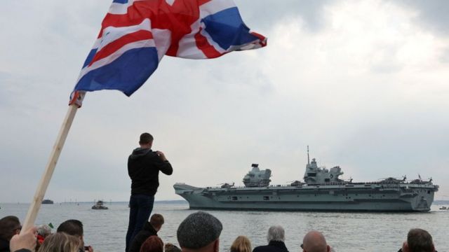 The aircraft carrier HMS Queen Elizabeth bound for the Indo-Pacific region for its first operational deployment.