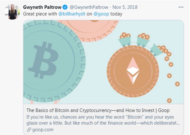 Gywneth tweet on bitcoin
