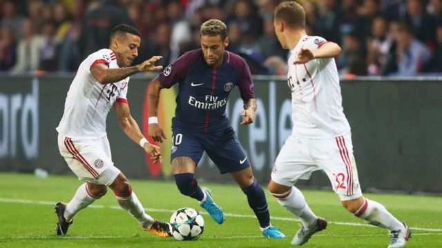Neymar in Champions League action against Bayern Munich
