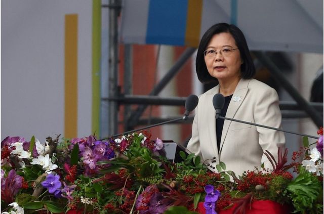 2022年10月10日，台湾总统蔡英文在台湾双十节发表讲话。