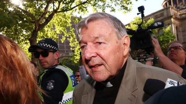 Cardinal George Pell outside a Melbourne court during his case in February