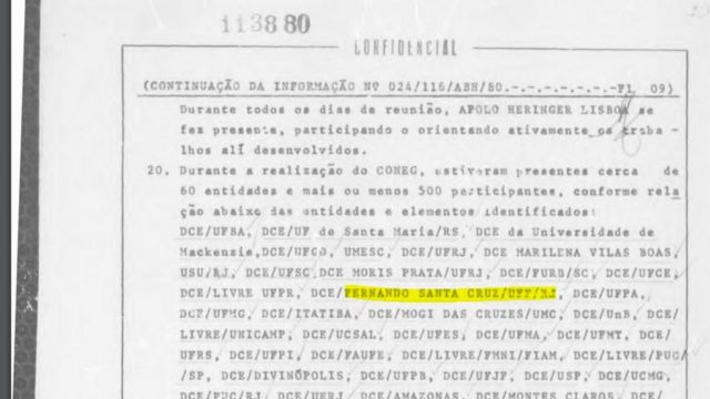 Arquivo do regime militar com o nome de Fernando Santa Cruz