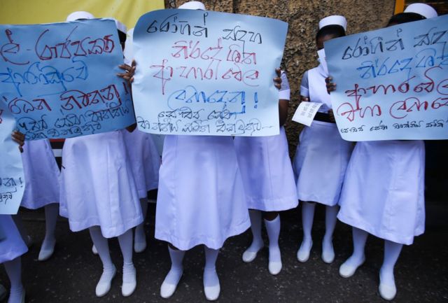 Members of Sri Lanka Health union protest outside the General hospital Colombo, Sri lanka on August 16, 2022