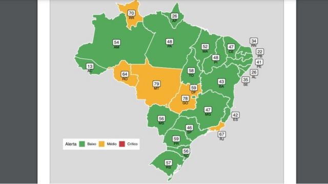 Mapa da Fiocruz mostra taxa de ocupação de leitos UTI por estados