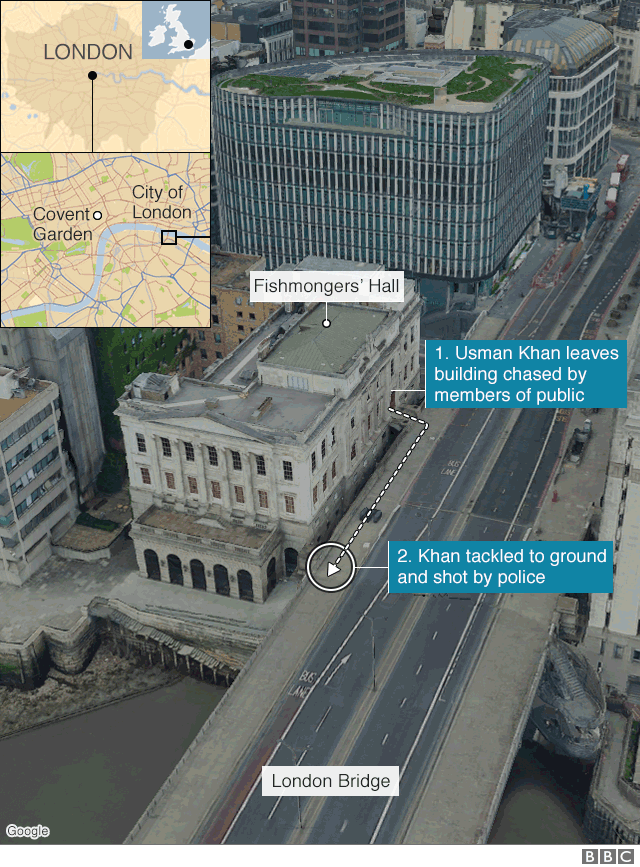 Map showing location of incident at London Bridge