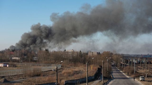 smoke over Lvov on March 18