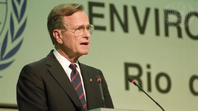 O presidente dos EUA, George Bush, discursa na Rio-92