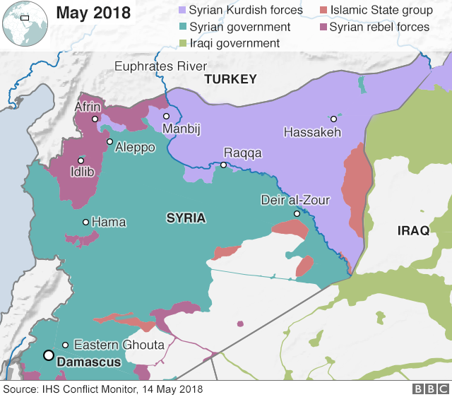 Map showing control of Syria on 14 May 2018