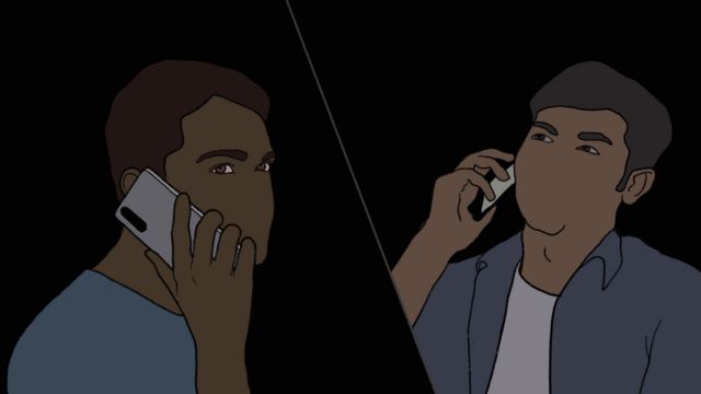 ফোনে কথা বলছে দুই যুবক, অ্যানিমেশন