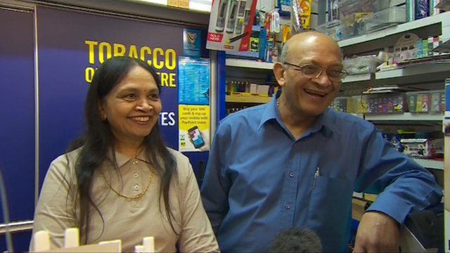 Shopkeeper Natu Patel and his wife