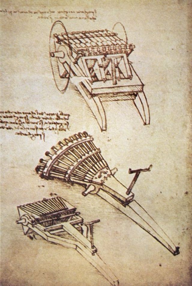 达芬奇构思的连发机关枪设计草图(photo:BBC)