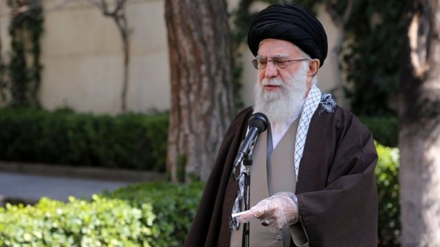 Ayatollah Ali Khamenei speaks at a ceremony in Tehran, Iran