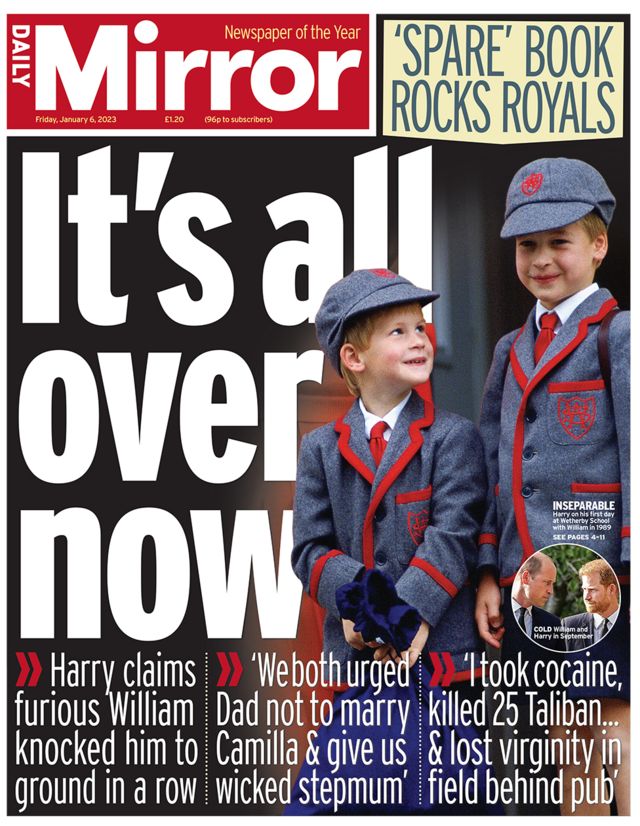 Front page of the Daily Mirror