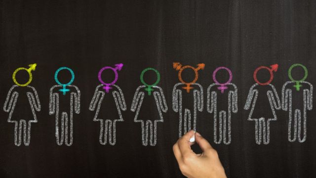 Gráfico com representação de sexos: masculino, femenino e intersexual