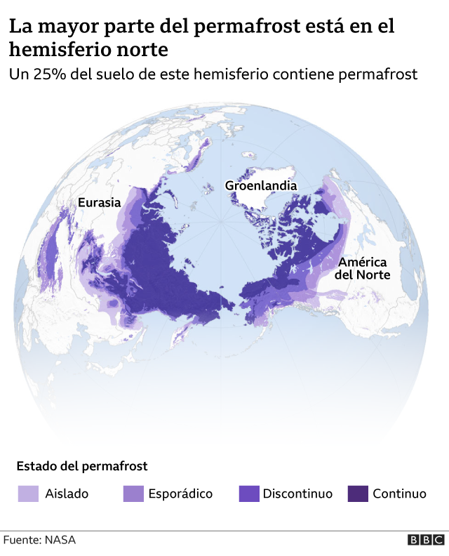 Mapa que muestra dónde está permafrost