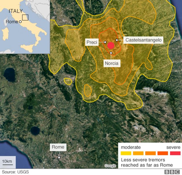 イタリア中部でm6 6の地震 同地域で8月以来4度の強い揺れ Bbcニュース