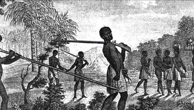 Traficantes de escravos e suas vítimas, floresta do Mayombe - Angola, 1801