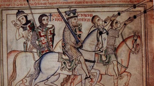 Король Оффа на коне, иллюстрация из рукописи XIII века