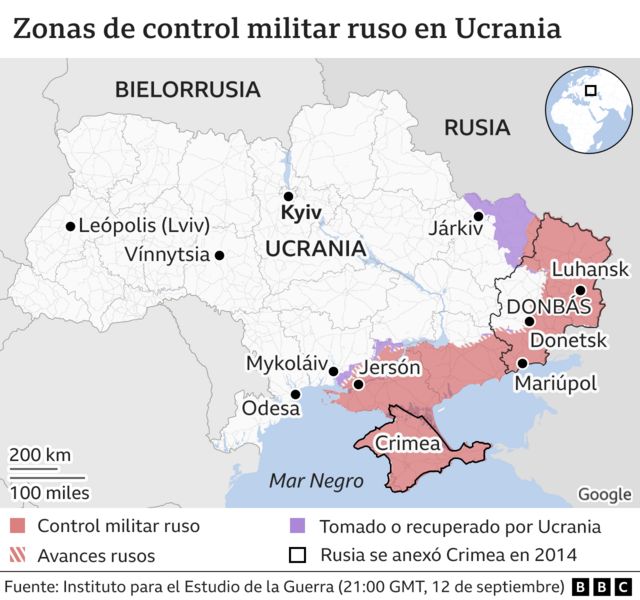 Zonas de control militar ruso en Ucrania.