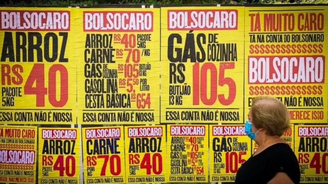 Cartazes de protesto contra a inflação no governo Bolsonaro