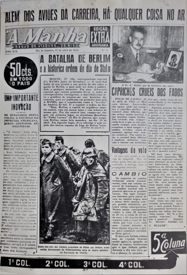 Capa do Jornal A Manha, em 1945