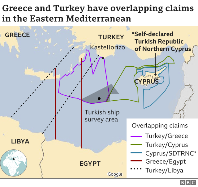 Map of overlapping Mediterranean claims