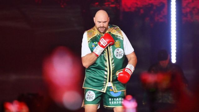 Tyson Fury walks to the ring prior to the Heavyweight fight between Tyson Fury and Francis Ngannou at Boulevard Hall on October 28, 2023 in Riyadh, Saudi Arabia