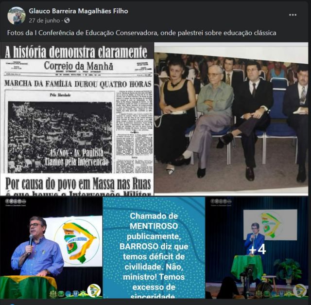 Print de publica&ccedil;&atilde;o de pastor sobre presen&ccedil;a em evento sobre educa&ccedil;&atilde;o considerada conservadora