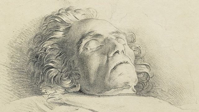 Etching of Beethoven on his death bed.