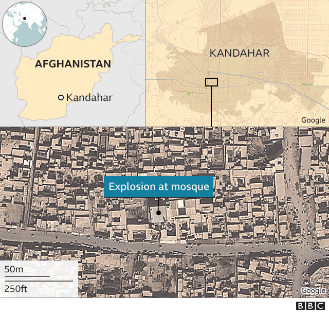 A map showing the location of the mosque attacked in Kandahar on 15 October
