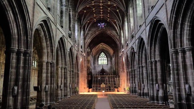 Gargoyle's eye view of Chester Cathedral revealed with drone - BBC News