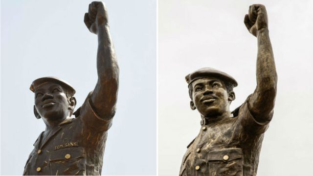 A composite image showing the first statue as unveiled in March 2019, and the second statue as unveiled in May 2020.