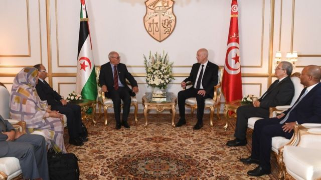 استقبل الرئيس التونسي، قيس سعيّد، زعيم جبهة البوليساريو، إبراهيم غالي، في قصر قرطاج