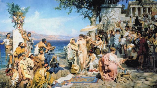 Friné en el Poseidonia en Eleusis. (1889) Por Henryk Siemiradzki.